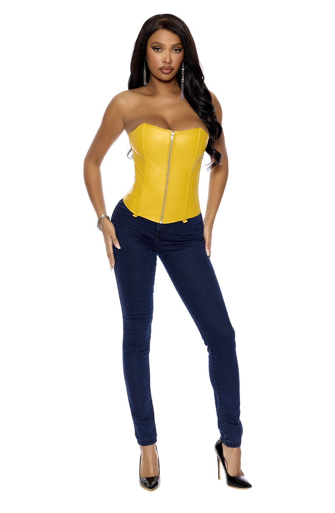 Spicy Leather yellow strapless bustier