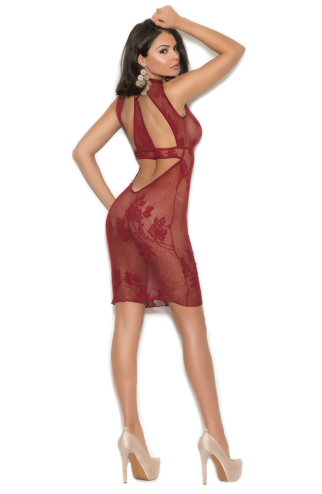 EM-1369 Burgundy lace mini dress - Sexylingerieland