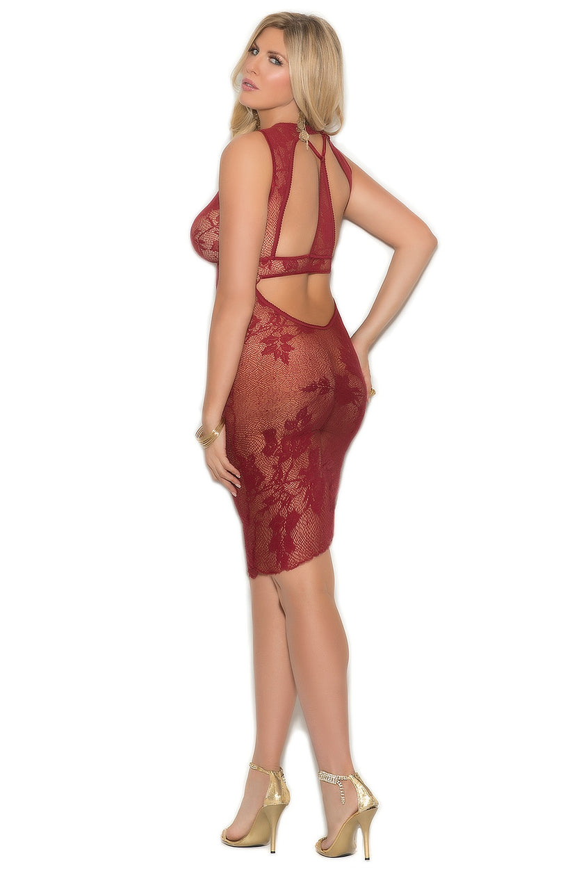 Em 1369 Burgundy Lace Mini Dress Sexylingerieland